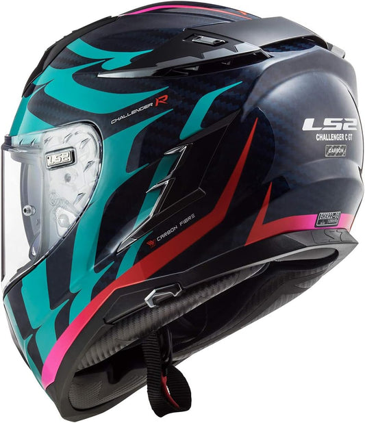 LS2 Challenger Carbon Flames Helmet (Blue Carbon Blue Red)