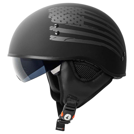 TORC Sundowner Half Shell Helmet (Flag - Flat Black)