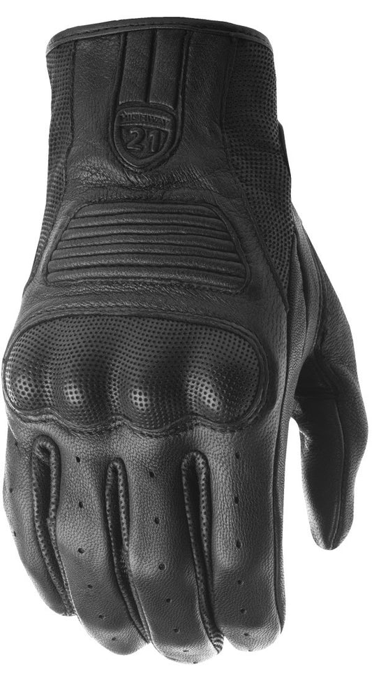 Highway 21 Haymaker Leather Motorcycle Gloves (Black)