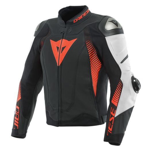 Dainese Super Speed 4 Leather Jacket Perforated Matte Black/White/Fluorescent Red Size - 44