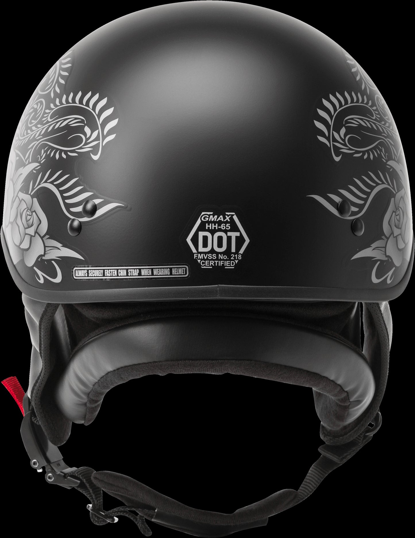 GMAX HH-65 Rose Naked Half Helmet (Black Silver) - XL