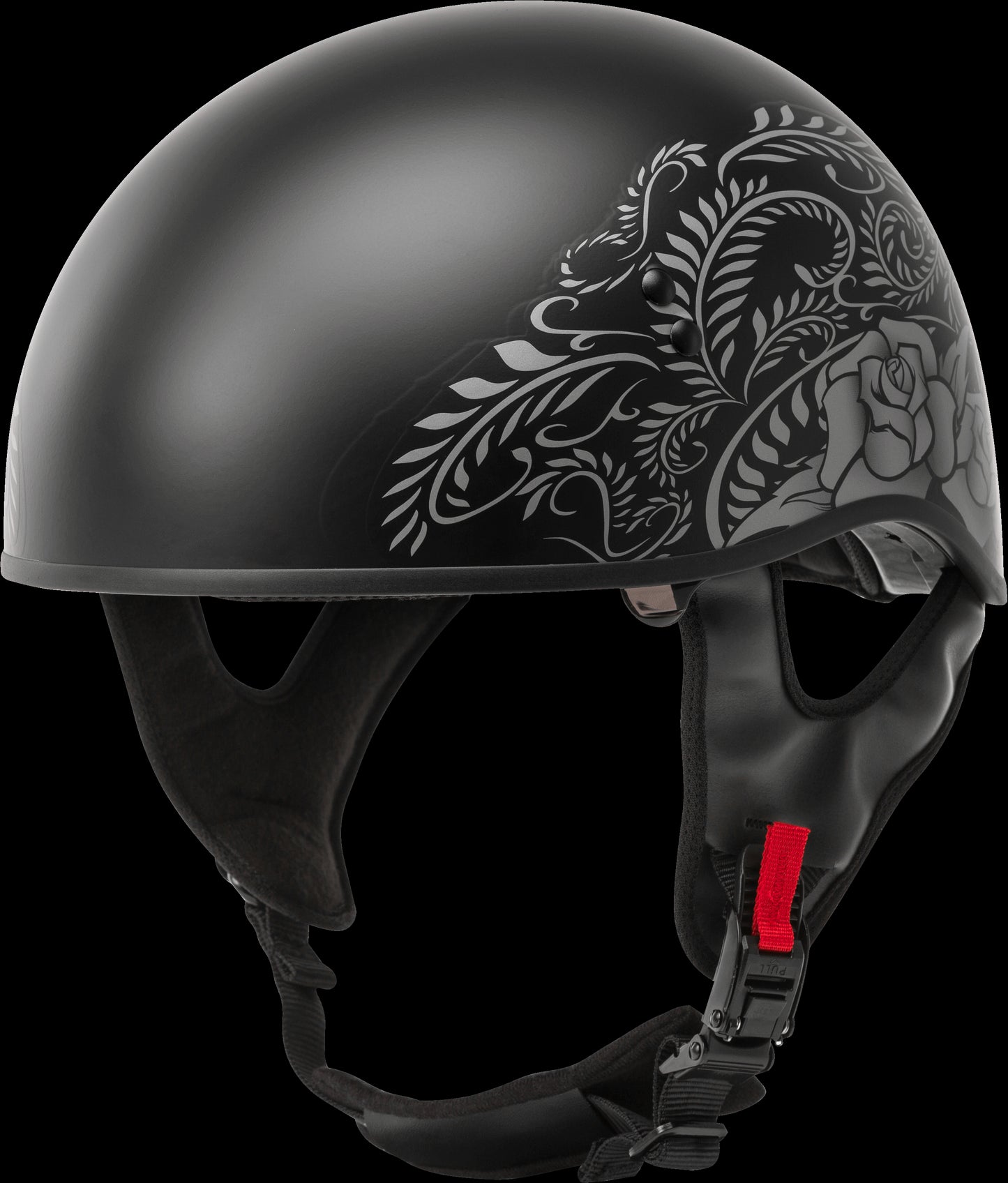 GMAX HH-65 Rose Naked Half Helmet (Black Silver) - XL