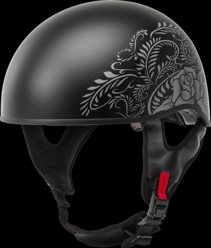 GMAX HH-65 Rose Naked Half Helmet (Black Silver) - XL
