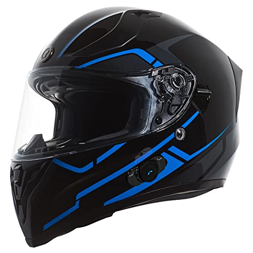 TORC T15B Bluetooth Integrated Motorcycle Helmet (Gloss Black/Rush Blue) - Small