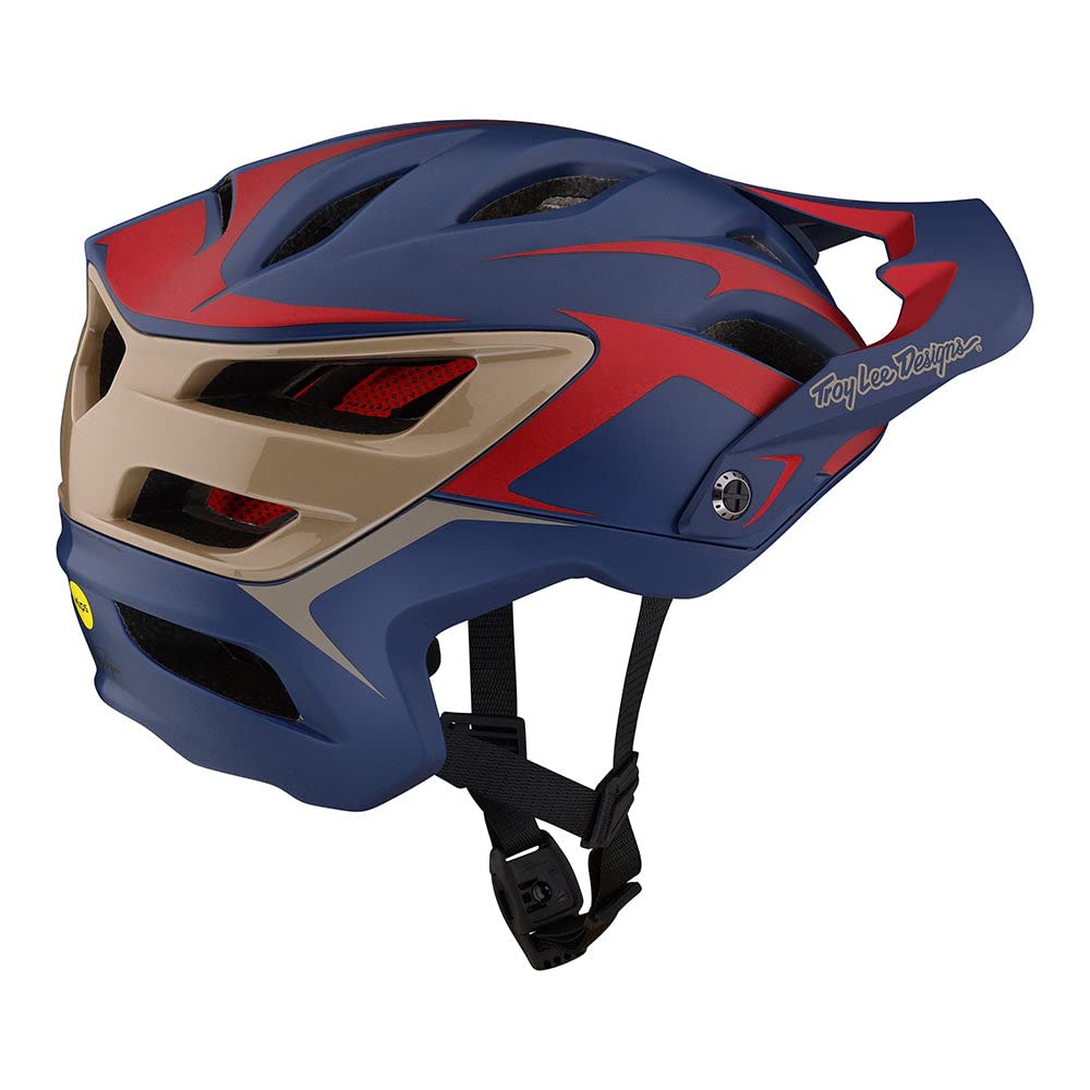 Troy Lee Designs A3 Fang Adult Mountain Bike Helmet MIPS EPP EPS Premium Lightweight 16 Vents 3-Way Adjustable Detachable Visor All Mountain Enduro, Trail BMX Off-Road MTB (Dark Blue/Burgundy, XL/XXL)