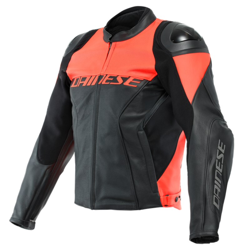 Dainese Racing 4 Leather Jacket Perforated Black/Fluorescent Red - Part Number: dai201533849-628-50