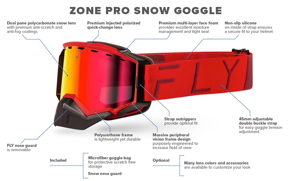 Fly Racing Men's Zone Pro Snow Goggle (Black/Hi-Vis W/Silver Mirror/Polarized Smoke Lens)