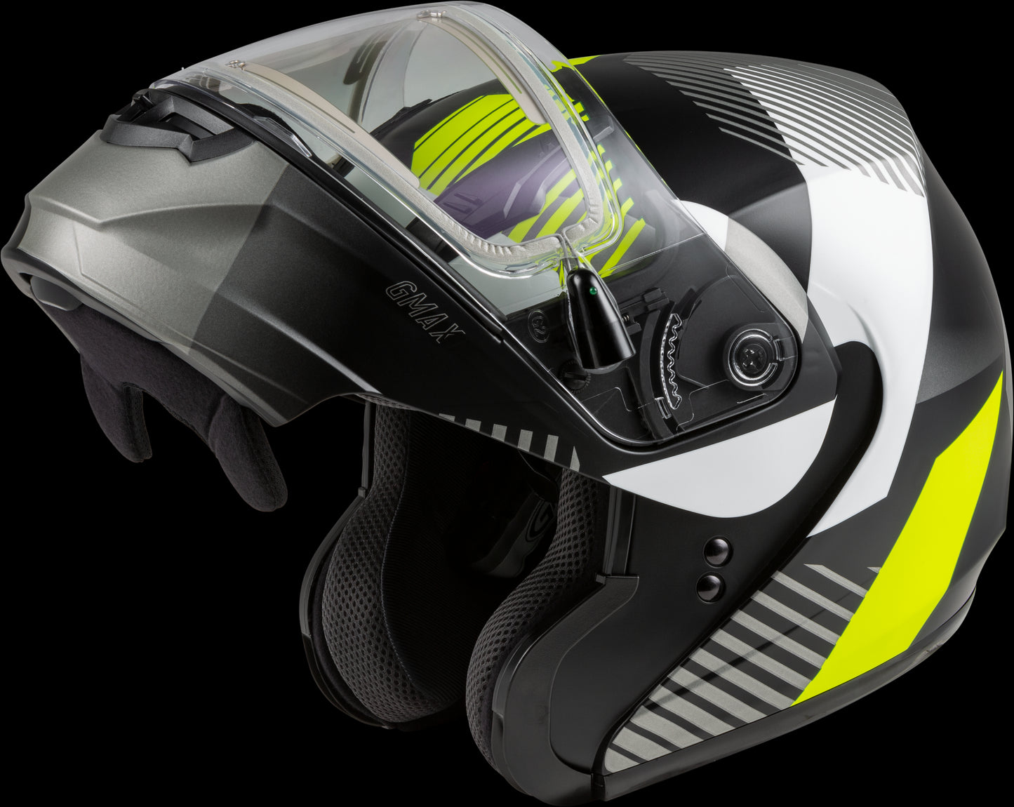 GMAX MD-04S Reserve Modular Snow Helmet w/ Dual Lens Shield (Matte Black/Silver/Hi-Vis) - 3XL