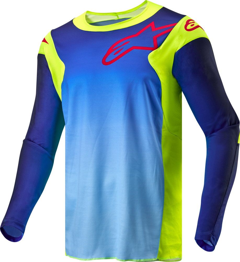 Alpinestars Men's Racer Hoen MX Jersey (Yellow Fluo/Blue/Night Navy) - Small