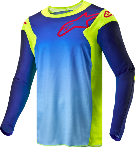 Alpinestars Men's Racer Hoen MX Jersey (Yellow Fluo/Blue/Night Navy) - Small