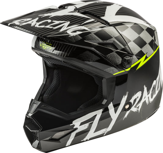 Fly Racing Youth Kinetic Sketch Helmet (Black / White / Hi-Vis) - Youth Medium