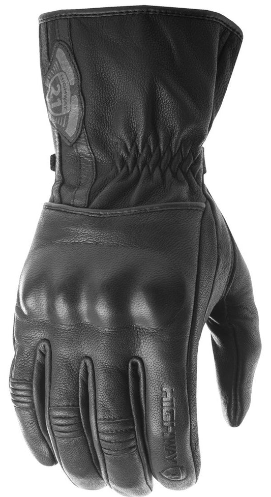 Highway 21 Hook Leather Motorcycle Gloves (Black)