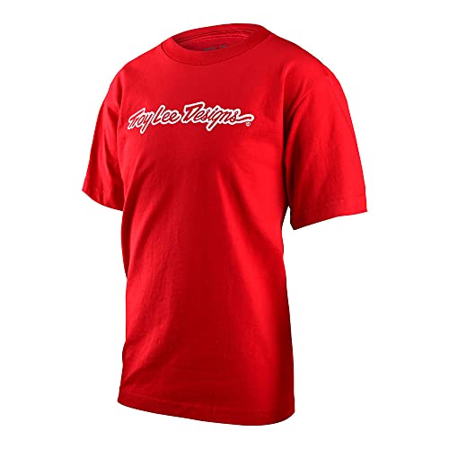 Troy Lee Designs Motorcycle Motocross Racing T Shirts for Youth, Youth Signature Short Sleeve Tee (Red, Large)