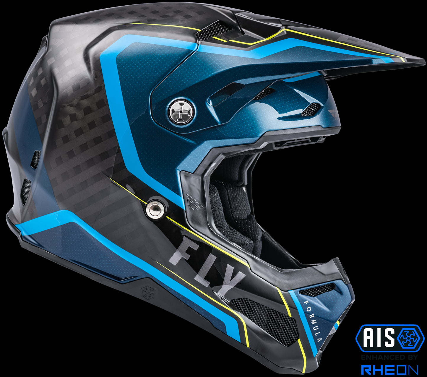 Fly Racing Formula Carbon Axon Helmet (Black / Blue / Hi-Vis) - Youth Large