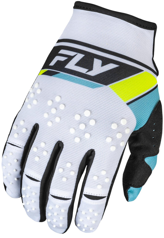 Fly Racing 2024 Adult Kinetic Prix Gloves (White/Black/Hi-Vis) - XS