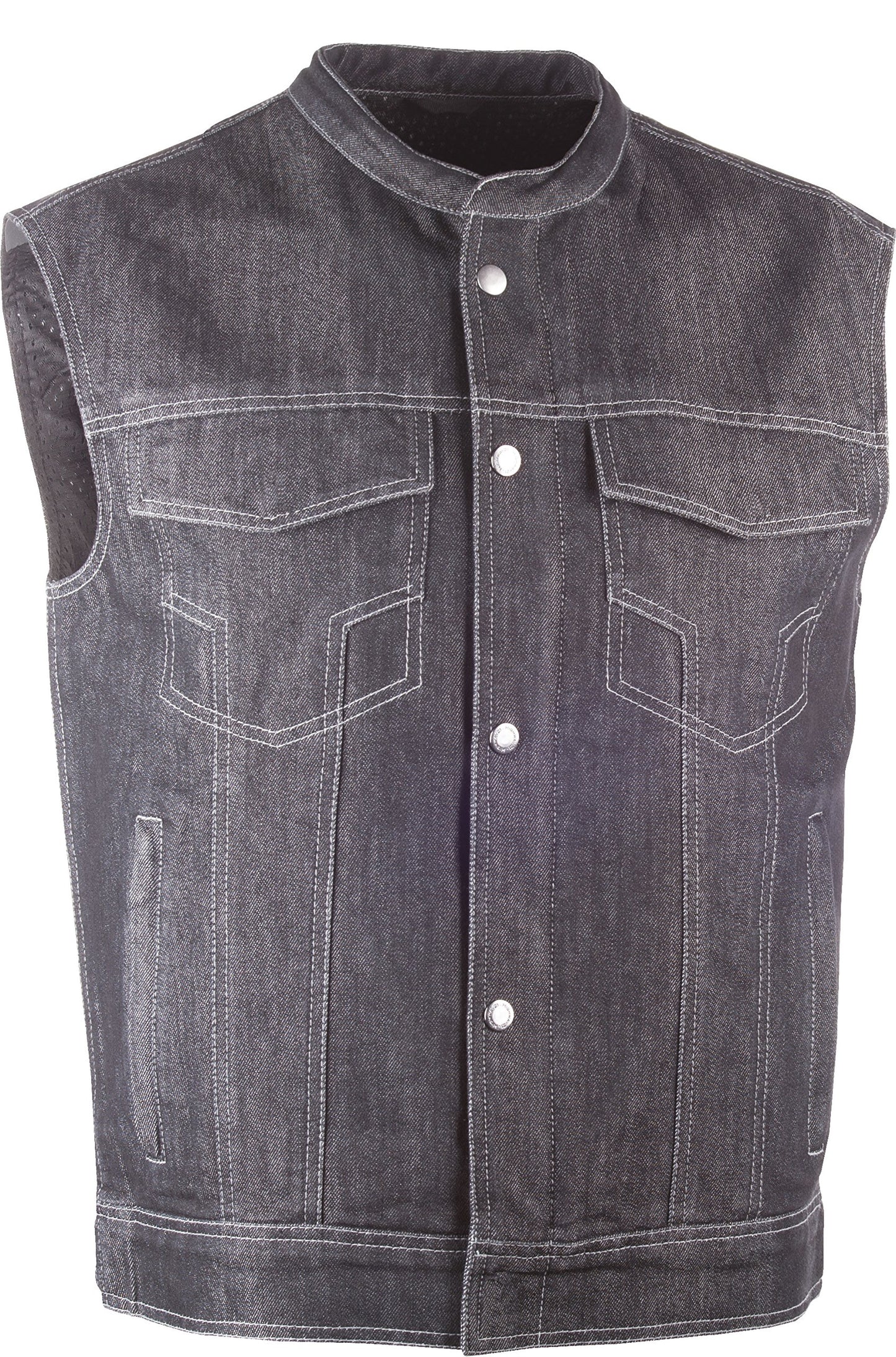 Highway 21 Men's Iron Sights Club Denim Motorcycle Vest (Black) - Small