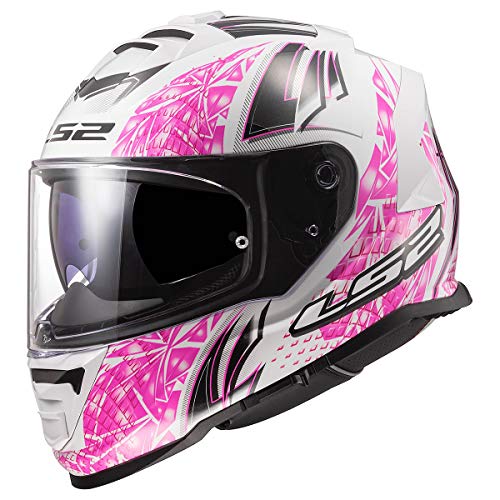 LS2 Helmets Assault Galaxy Motorcycle Helmet w/ SunShield (Gloss White/Pink) - XS