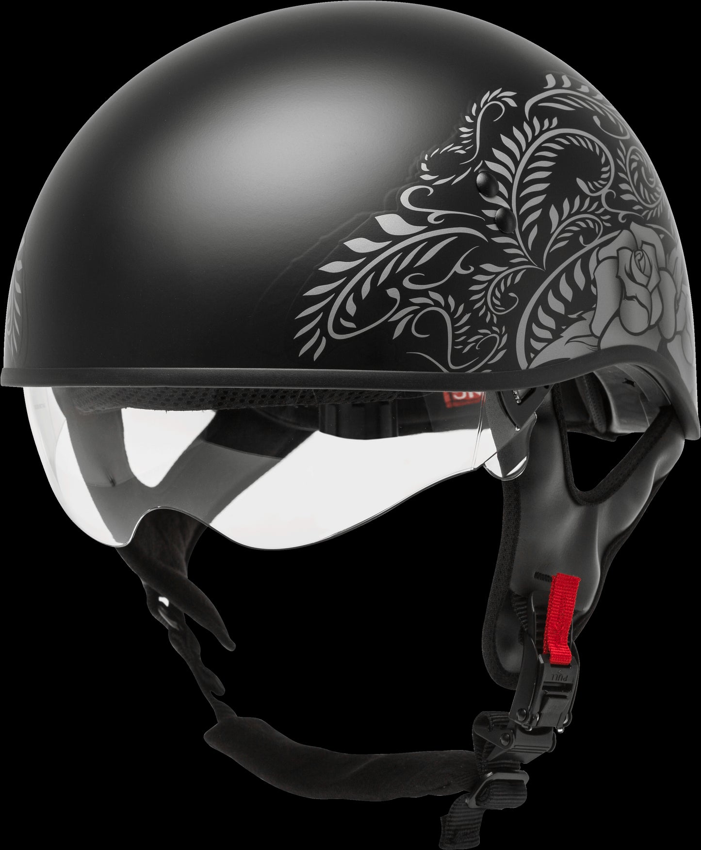 GMAX HH-65 Rose Naked Half Helmet (Black Silver) - XL