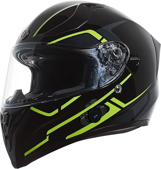 TORC T15B Bluetooth Integrated Motorcycle Helmet (Gloss Black Rush Yellow) - XS