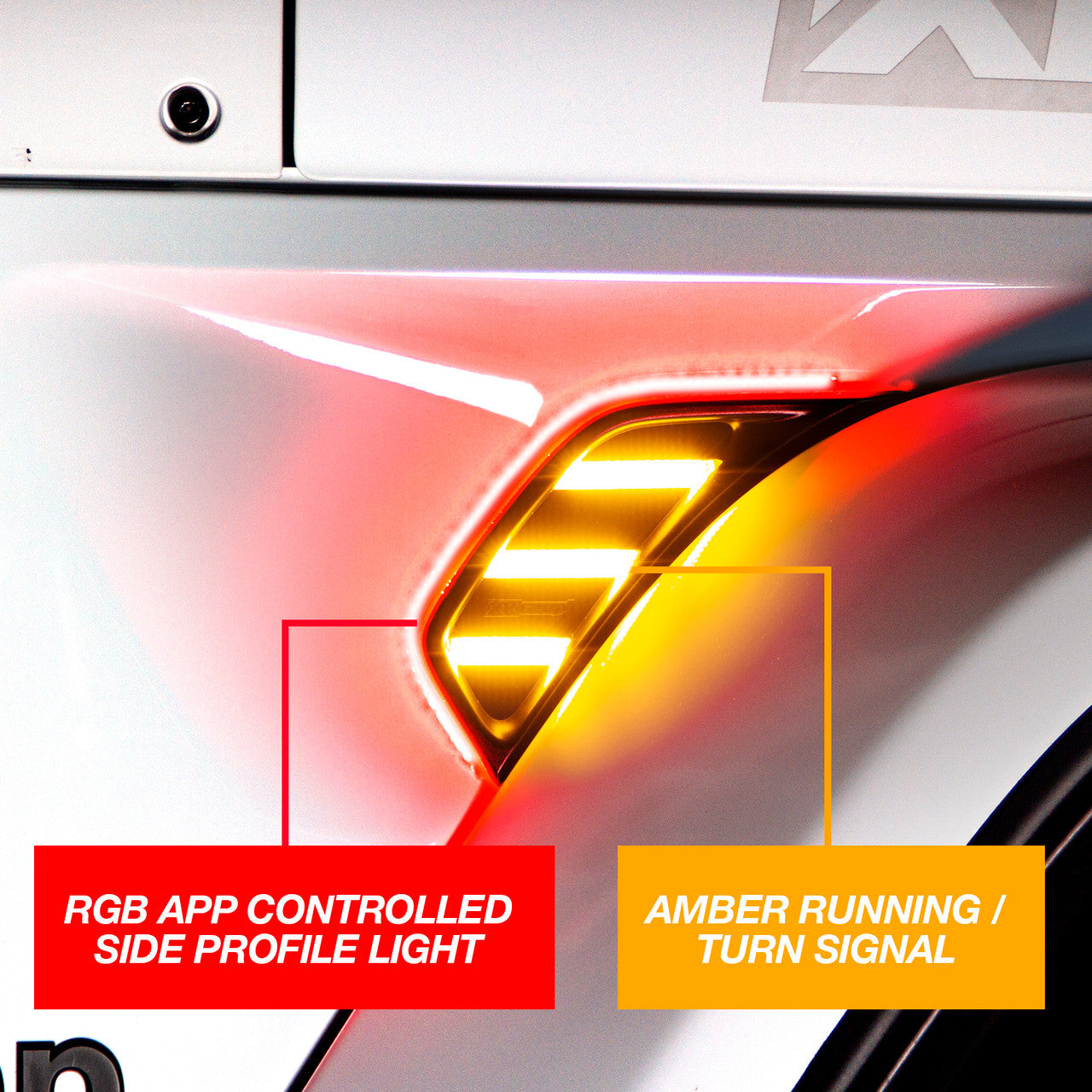 RGB+AMBER TURN SIGNAL RUNNING LIGHT FOR JEEP JL&JT FENDER VENT LIGHT | XKCHROME SMARTPHONE APP