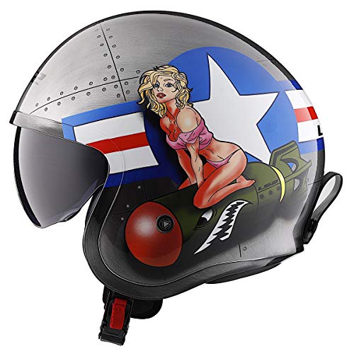 LS2 Helmets Spitfire Bomb Rider Open Face Motorcycle Helmet W/ SunShield Brushed Alloy XS