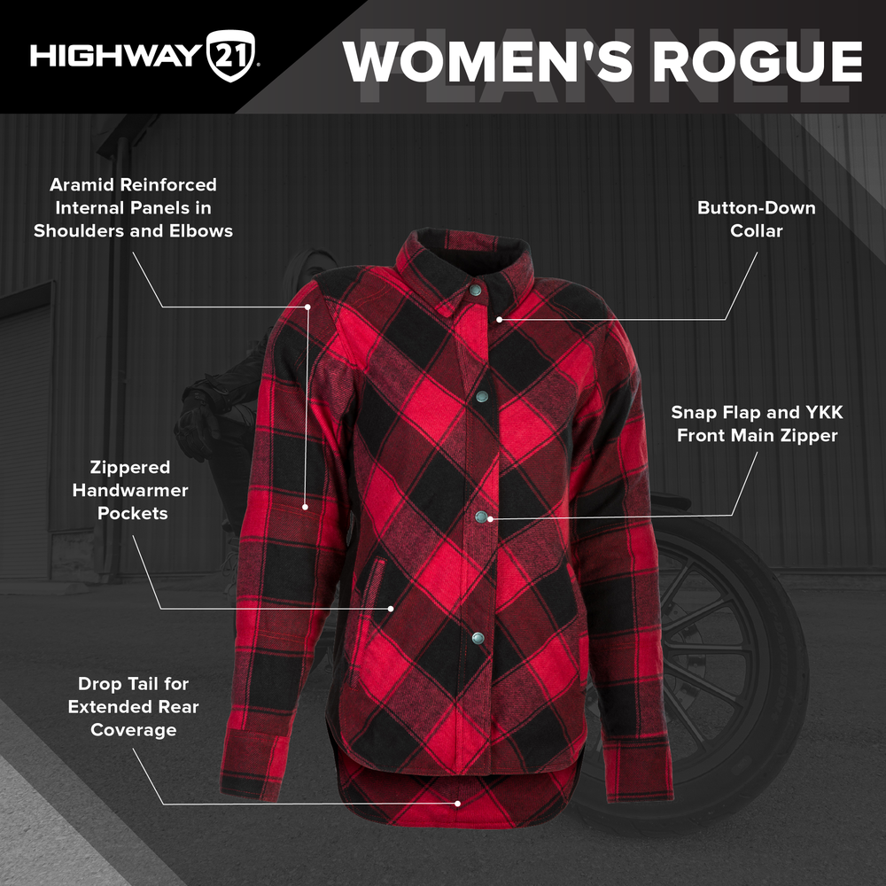 Highway 21 Women's Rogue Motorcycle Flannel Shirt (Red/Black)