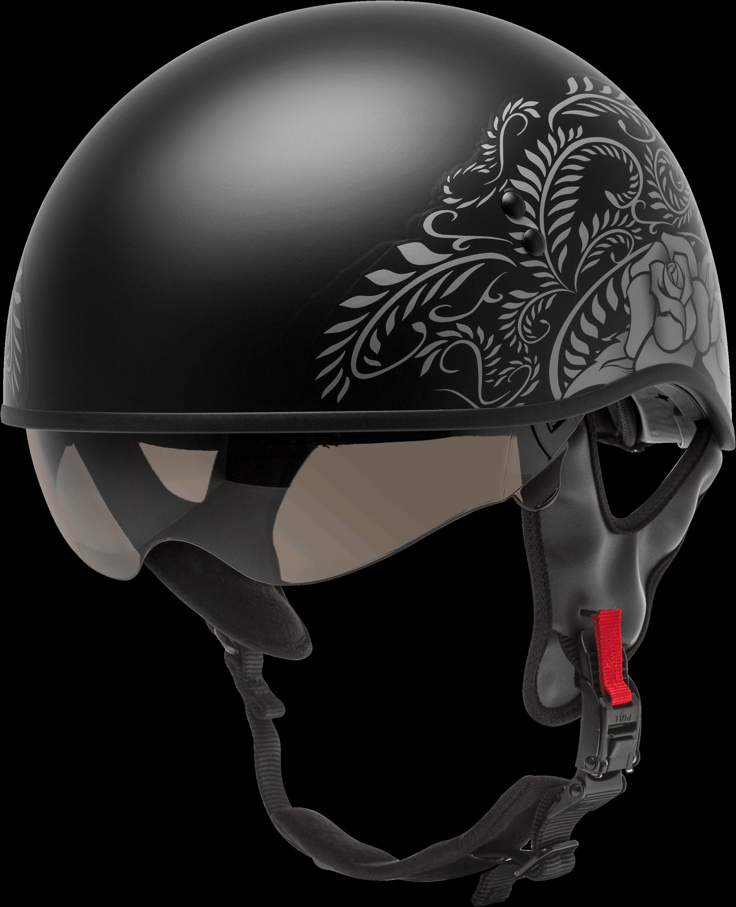 GMAX HH-65 Rose Naked Half Helmet (Black Silver) - XL