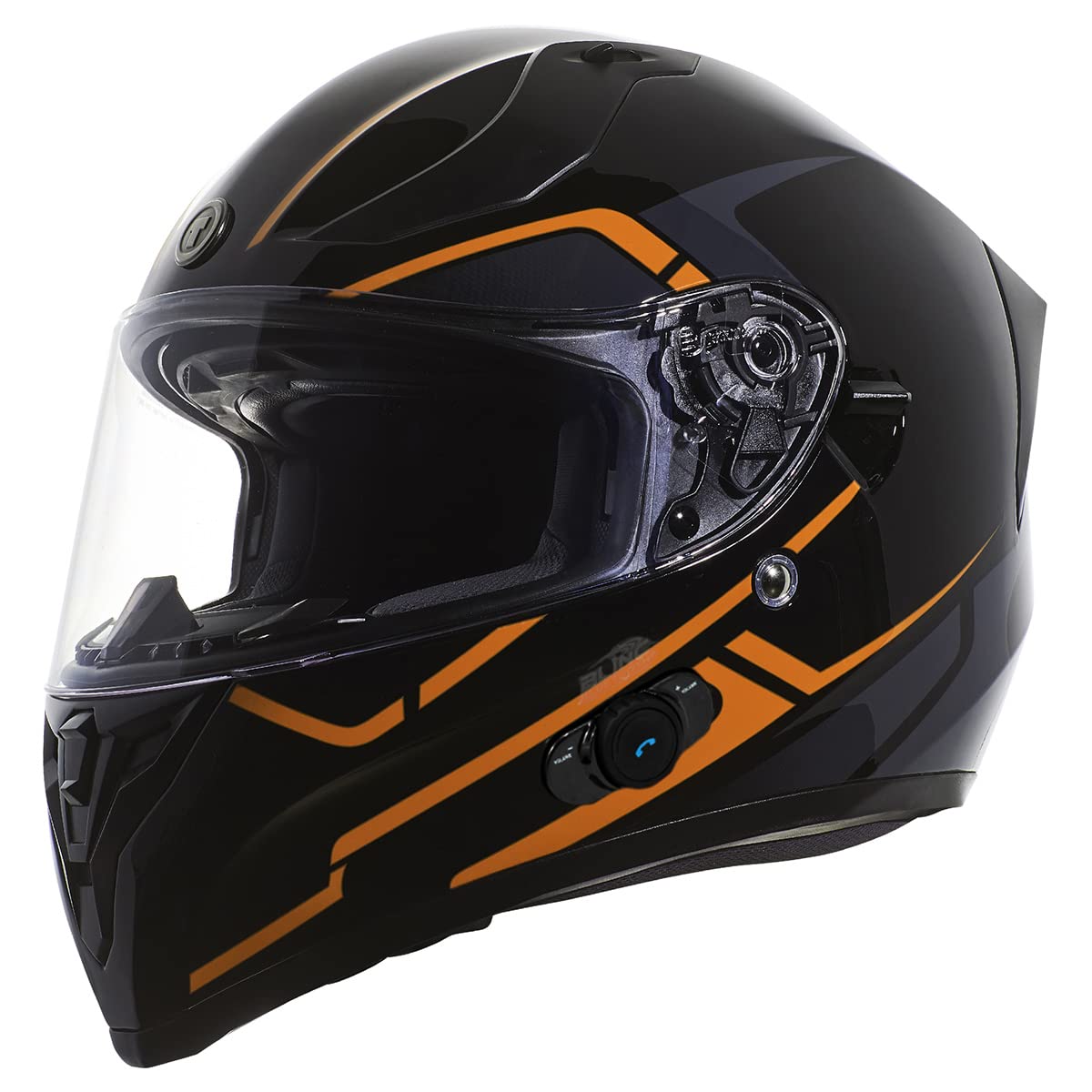 TORC T15B Bluetooth Integrated Motorcycle Helmet (Gloss Black/Rush Orange) - Small