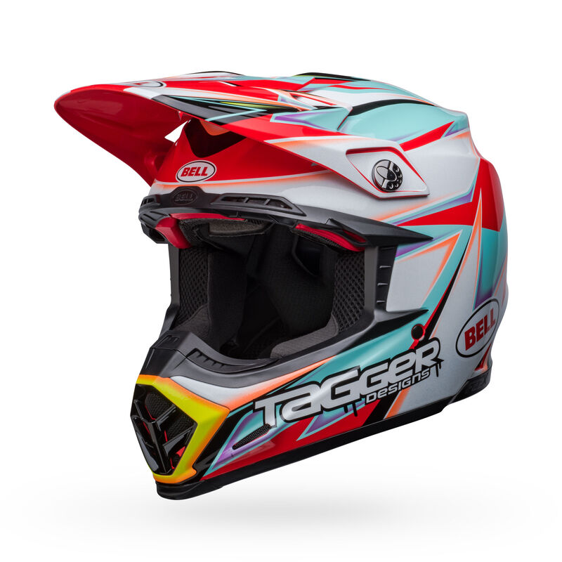 Bell Moto-9S Flex Helmets (Tagger Edge Gloss White/Aqua)