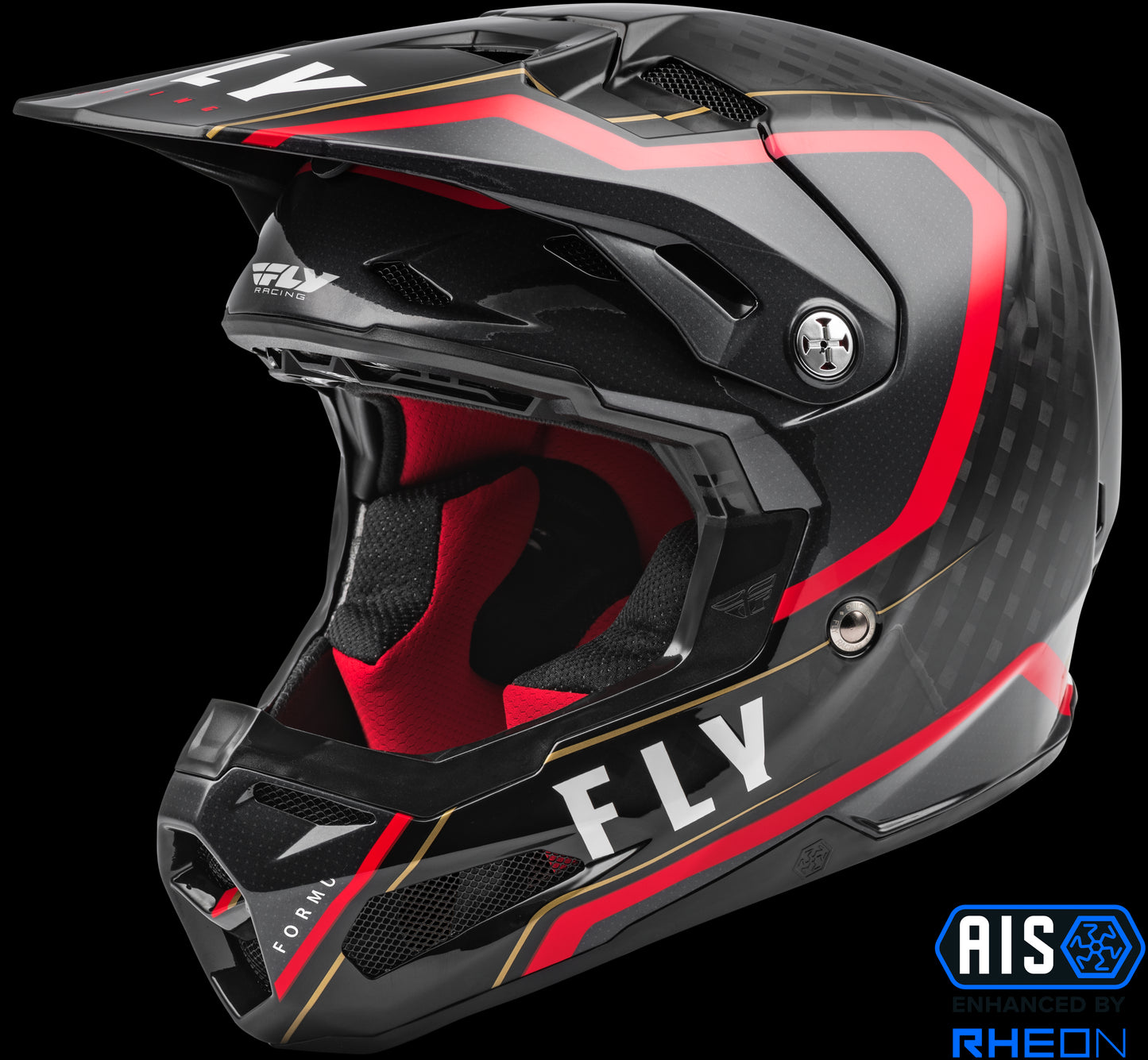 Fly Racing Formula Carbon Axon Helmet (Black / Red / Khaki) - Youth Large