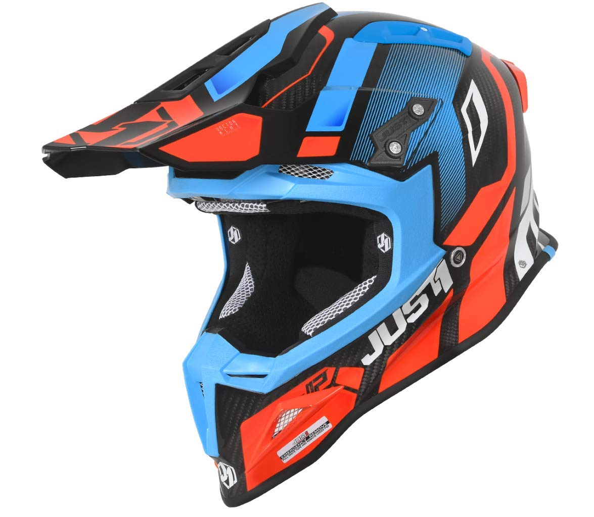 JUST 1 Vector Carbon Fiber MX Helmet (Vector Orange/Blue/Carbon Gloss) - XL