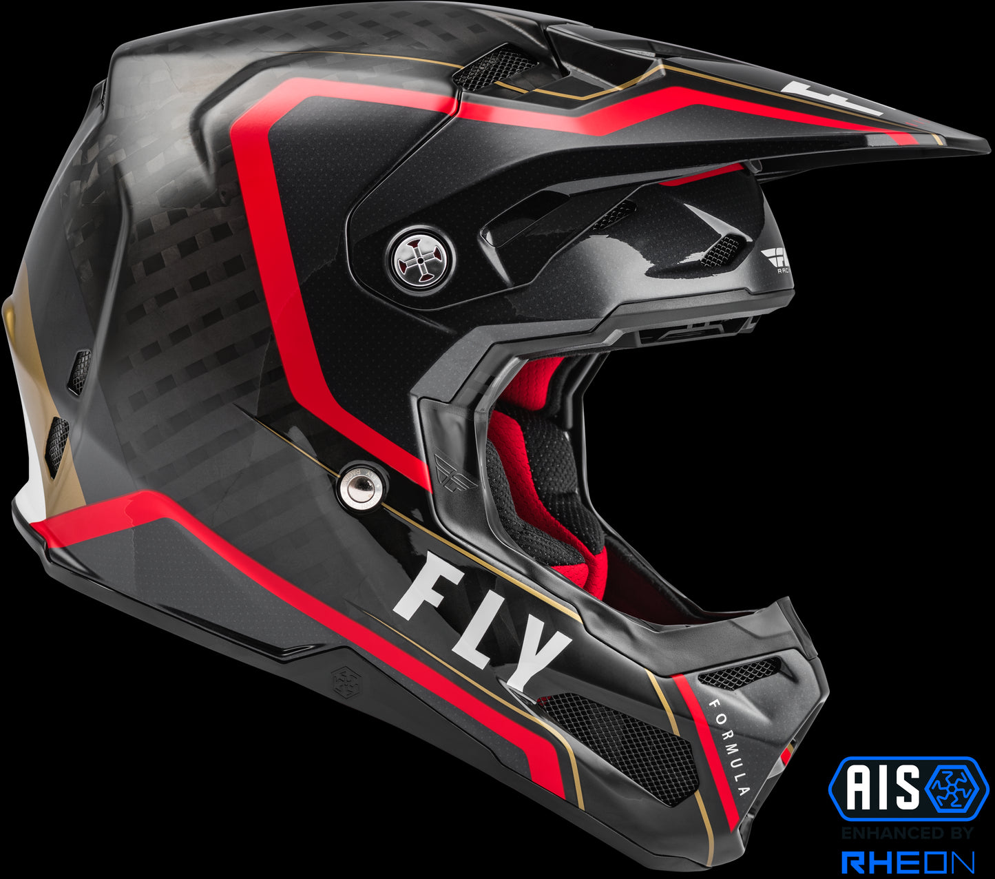 Fly Racing Formula Carbon Axon Helmet (Black / Red / Khaki) - Youth Large