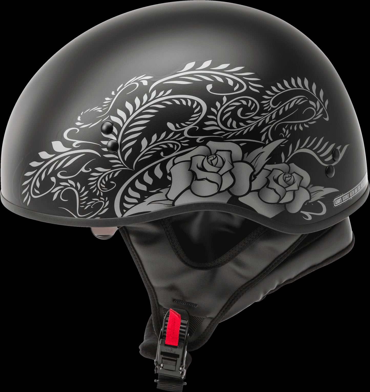 GMAX HH-65 Rose Naked Half Helmet (Black Silver) - XL