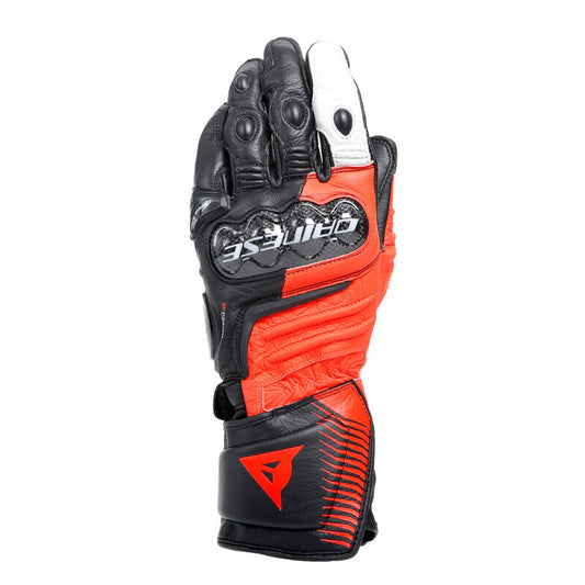 Dainese Carbon 4 Long Leather Gloves - Black/Fluorescent-Red/White - Large