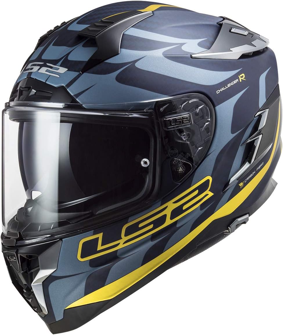 LS2 Challenger Carbon Flames Helmet (Blue Carbon Gold)