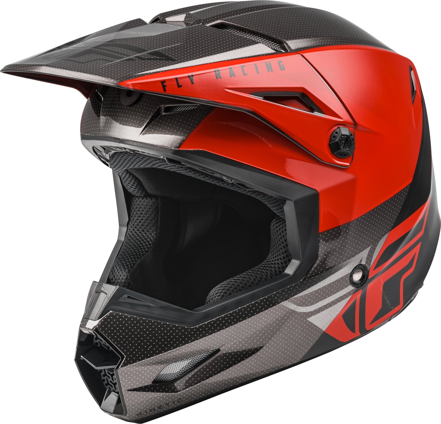 FLY Racing Kinetic Straight Edge Helmet (Red / Black / Grey) - Youth Medium