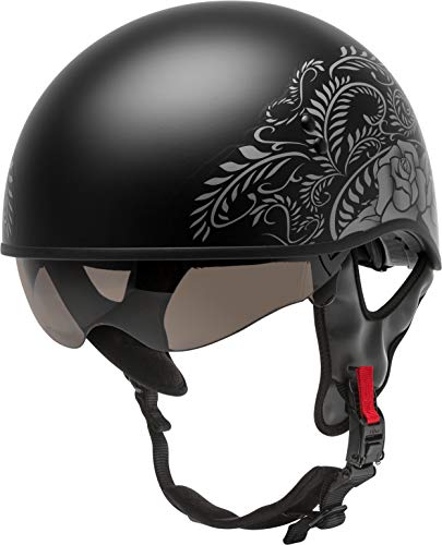 GMAX HH-65 Rose Naked Half Helmet (Black Silver) - XL