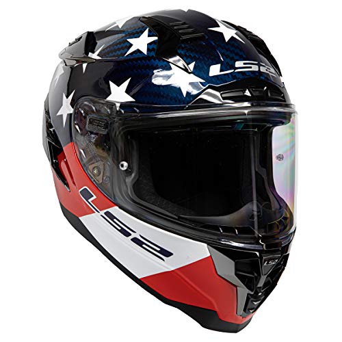 LS2 Helmets Challenger Carbon GT Americarbon Helmet (Red/Gloss White/Blue - Small)