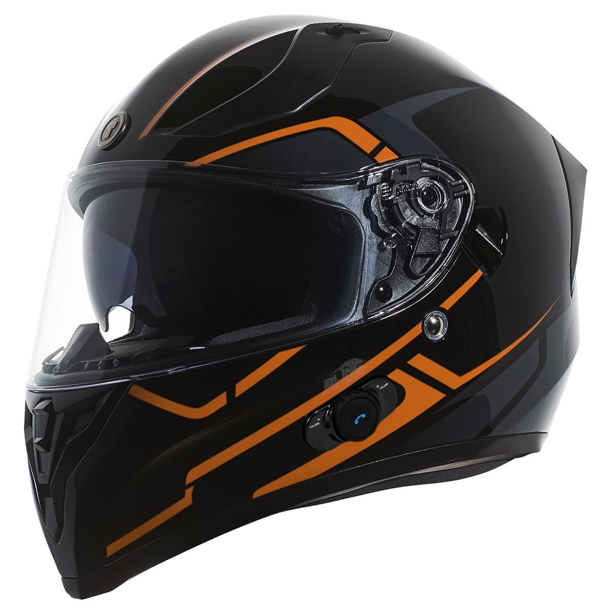 TORC T15B Bluetooth Integrated Motorcycle Helmet (Gloss Black/Rush Orange) - Small