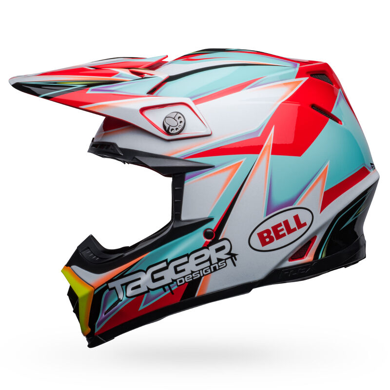 Bell Moto-9S Flex Helmets (Tagger Edge Gloss White/Aqua)