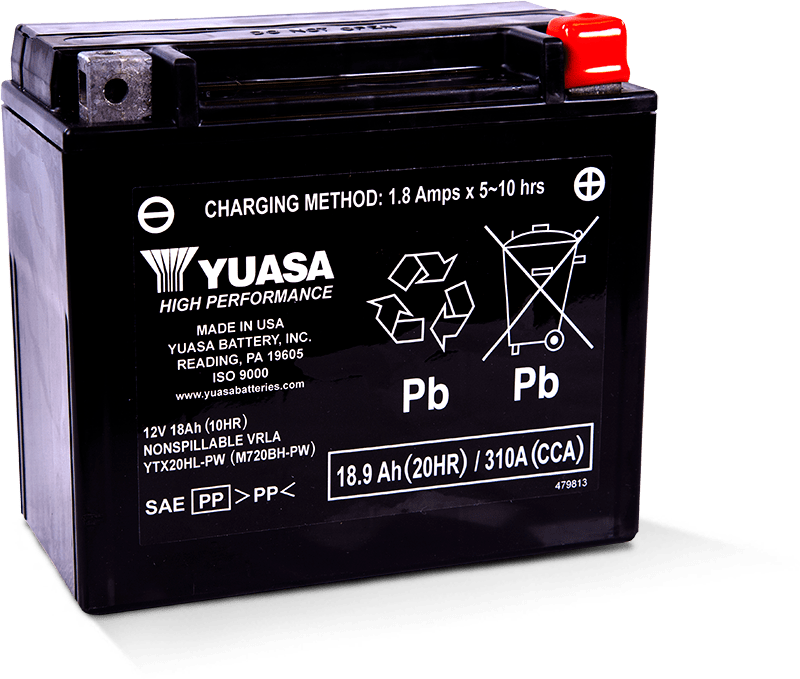 Yuasa YTX20HL-PW Maintenance Free AGM 12 Volt Battery