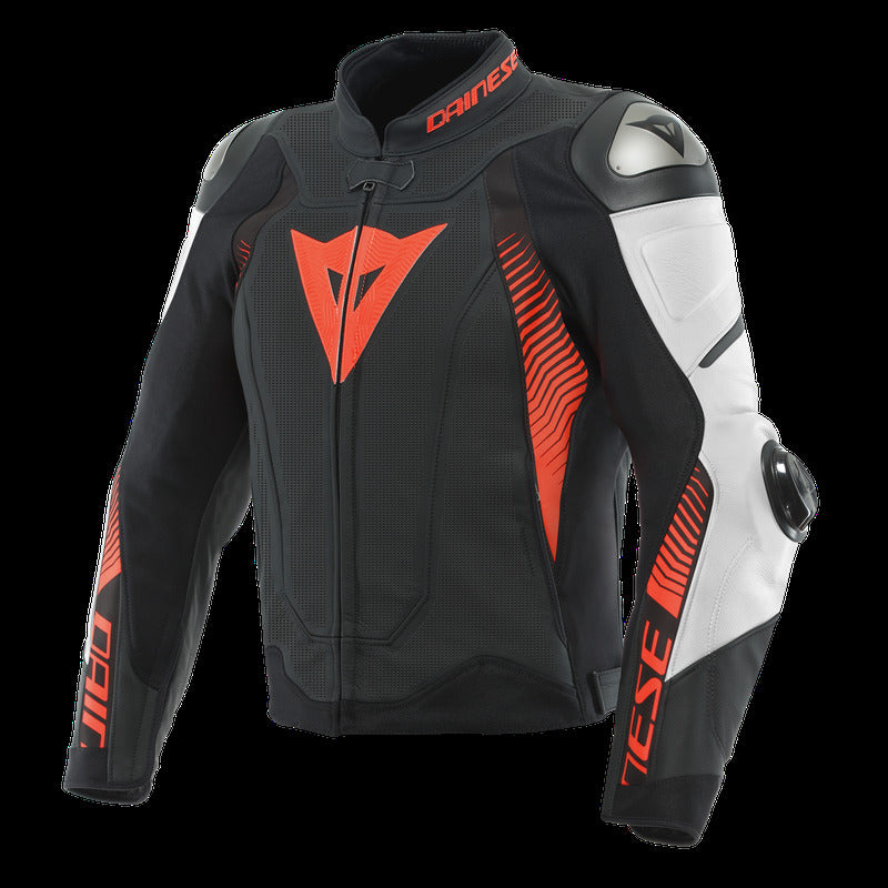 Dainese Super Speed 4 Leather Jacket Perforated Matte Black/White/Fluorescent Red - Size 60