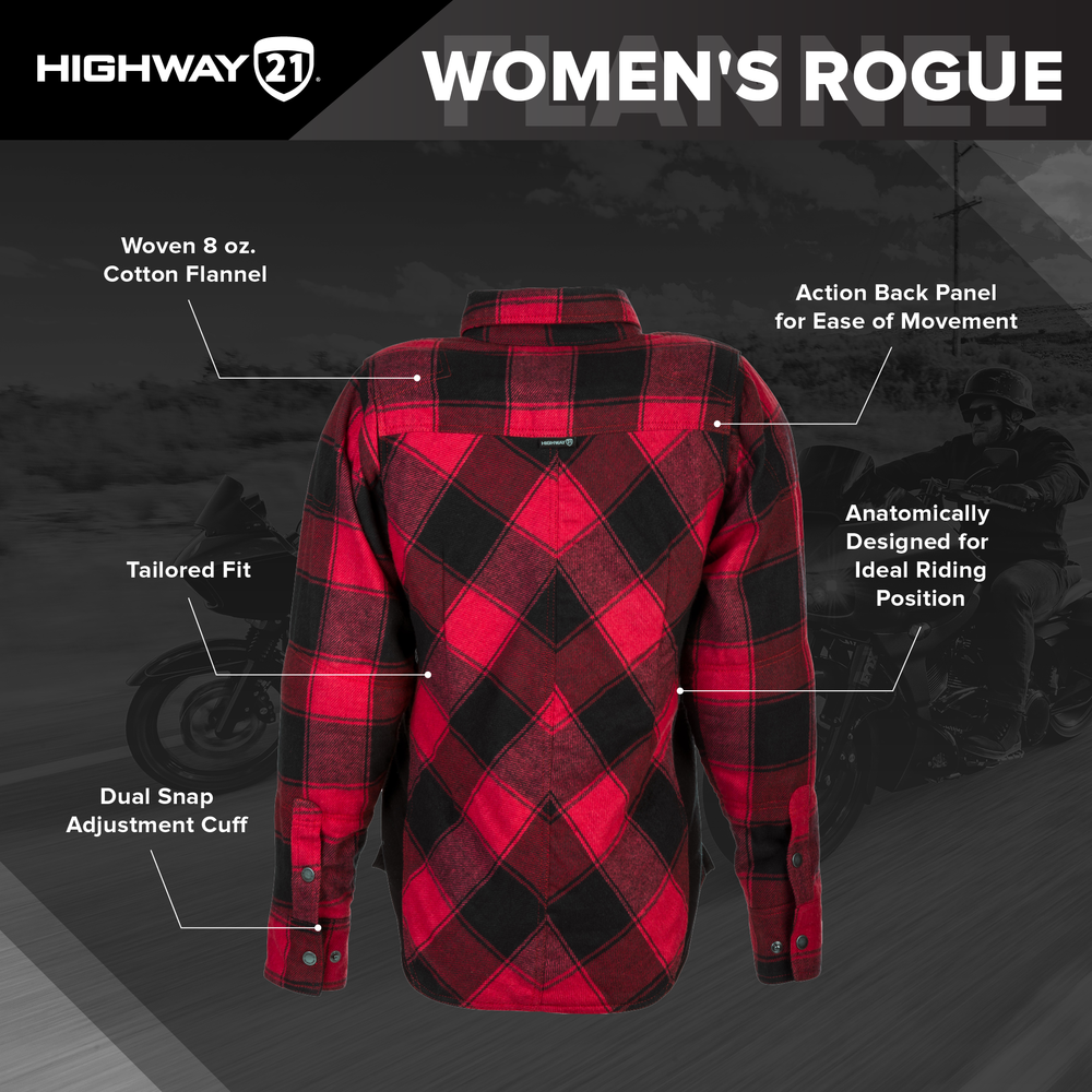 Highway 21 Women's Rogue Motorcycle Flannel Shirt (Red/Black)