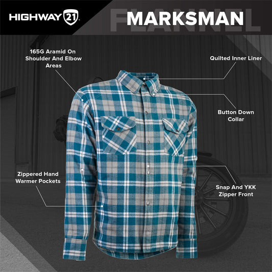 Highway 21 Marksman Motorcycle Flannel Shirt (Grey/Blue)