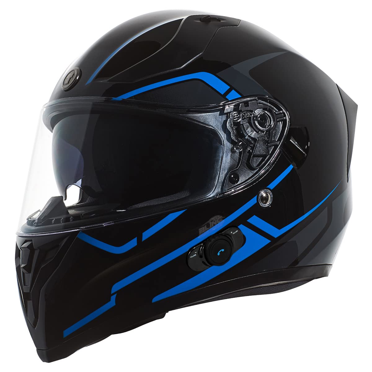 TORC T15B Bluetooth Integrated Motorcycle Helmet (Gloss Black/Rush Blue) - XS