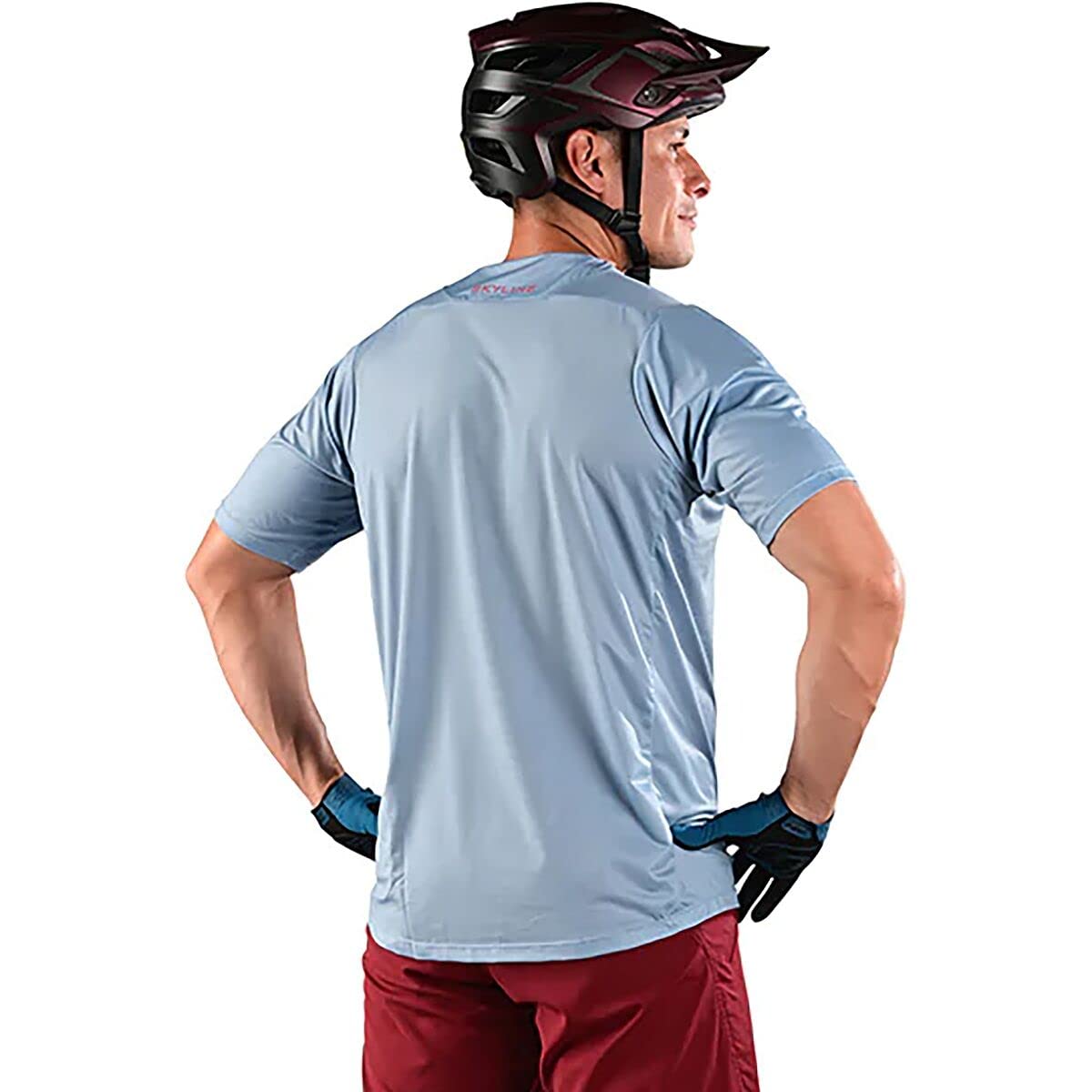 Troy Lee Designs Cycling MTB Bicycle Mountain Bike Jersey Shirt for Men, Skyline SS (Jet Fuel Ice Blue/Red, S)