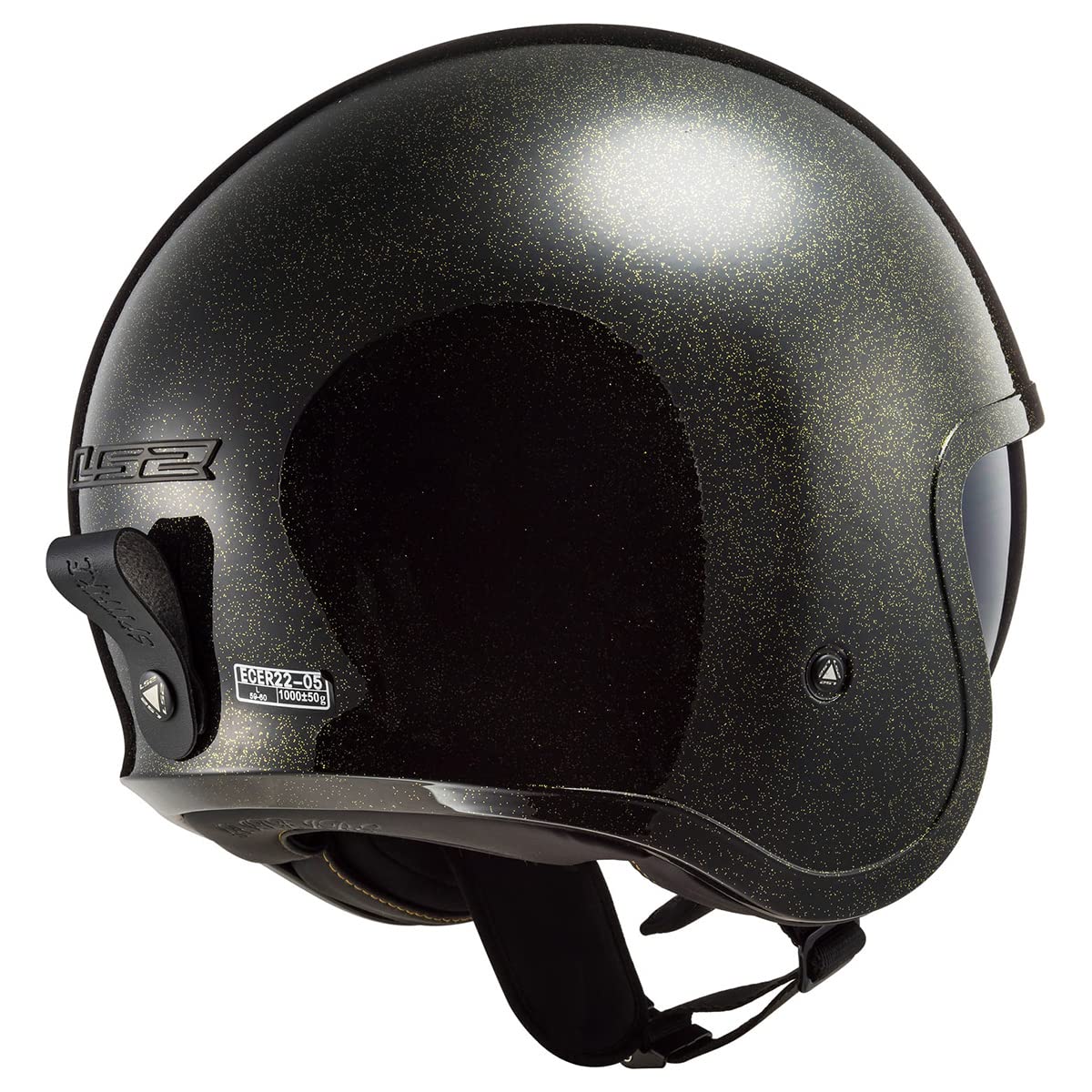 LS2 Helmets Open Face Spitfire Disco Helmet (Gloss Black/Gold Flakes) - Small