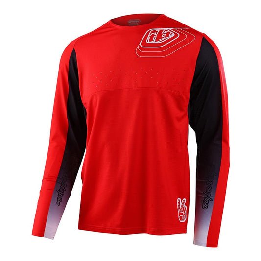 Troy Lee Designs Long Sleeve Sprint Adult Mountain Bike BMX Jerseys, Richter Race Red, Small