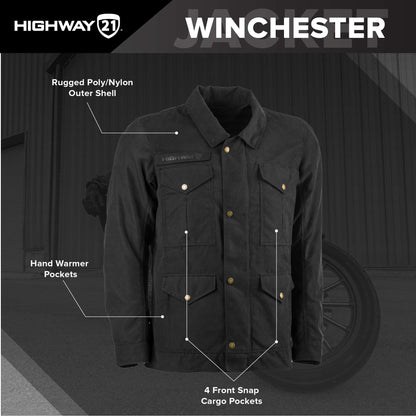 Highway 21 Men's Motorcycle Winchester Jacket (Black) - 4XL