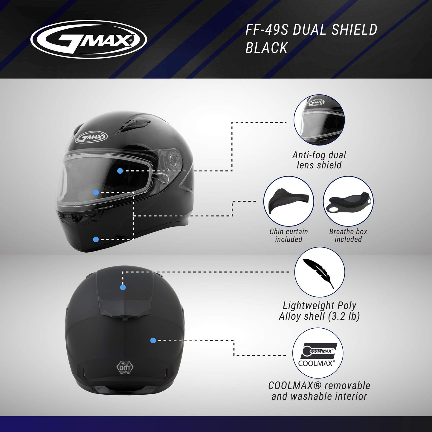 GMAX FF-49 Snow Helmet (Black)